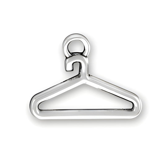 Clothes Hanger Charm made of sterling silver, featuring a simple and sleek design with a loop for attachment.