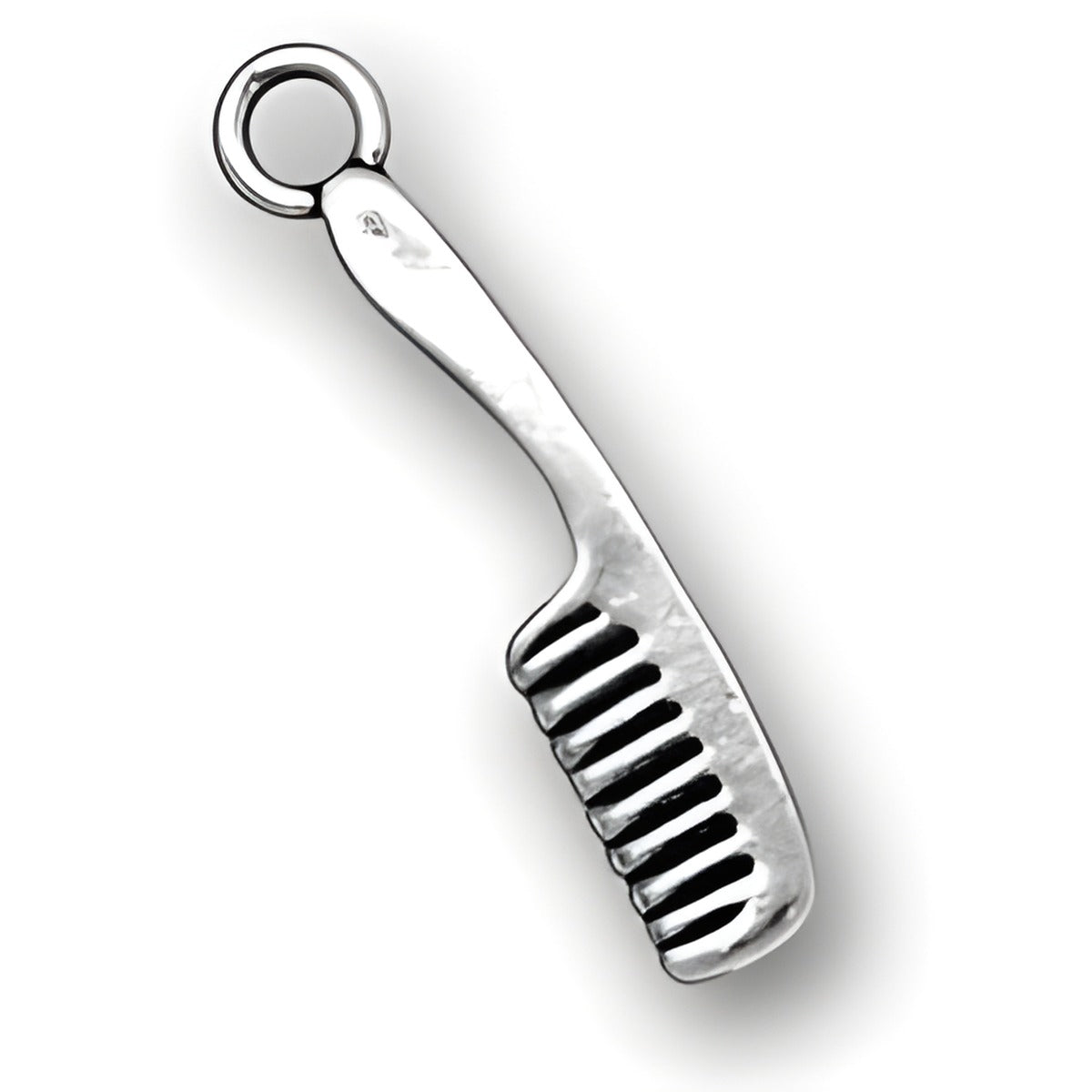 Charm Factory Comb Charm, a polished silver-tone charm shaped like a hair comb with detailed teeth.