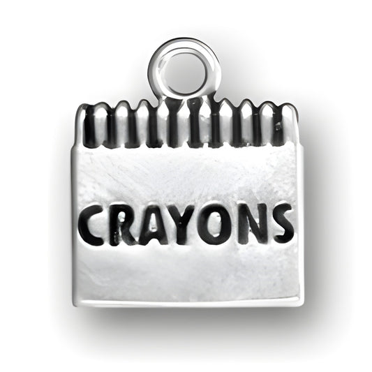 Crayons Charm made of silver, featuring a detailed design with the word 'CRAYONS' engraved on it.