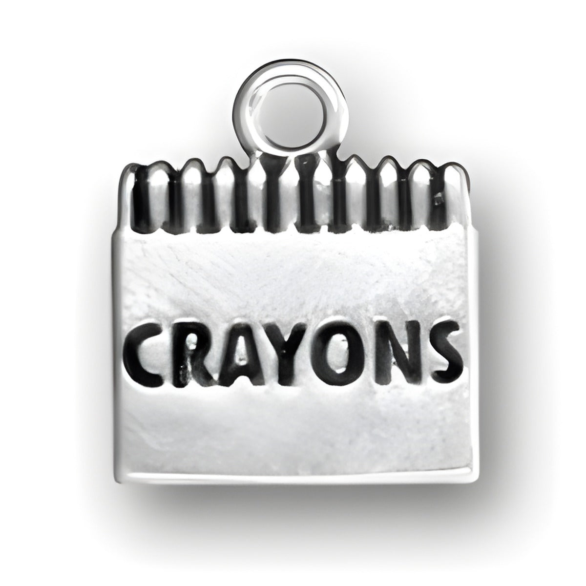 Crayons Charm made of silver, featuring a detailed design with the word 'CRAYONS' engraved on it.
