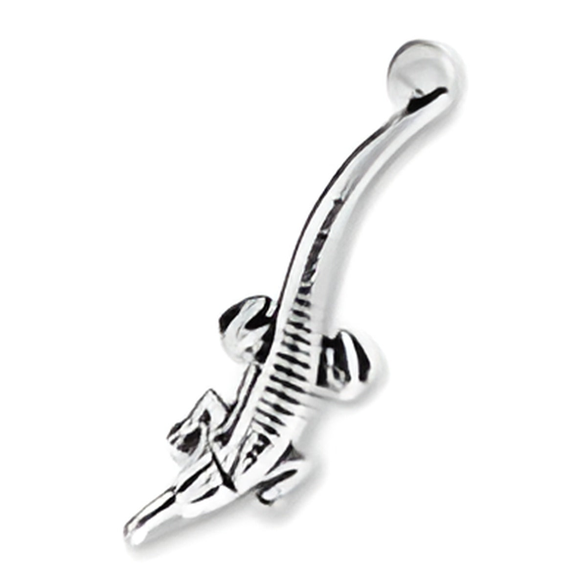 Crocodile Charm by Charm Factory, crafted from shiny silver-tone metal, featuring intricate detailing and a sleek design.