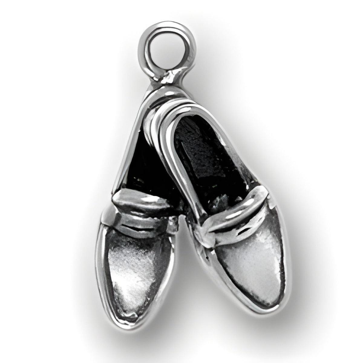 Charm Factory Crossed Loafer Charm made of silver, featuring a detailed design of two crossed loafers.