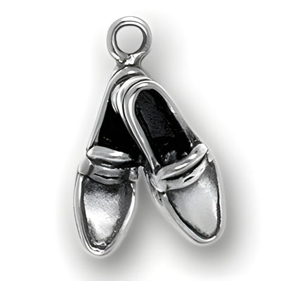 Charm Factory Crossed Loafer Charm made of silver, featuring a detailed design of two crossed loafers.