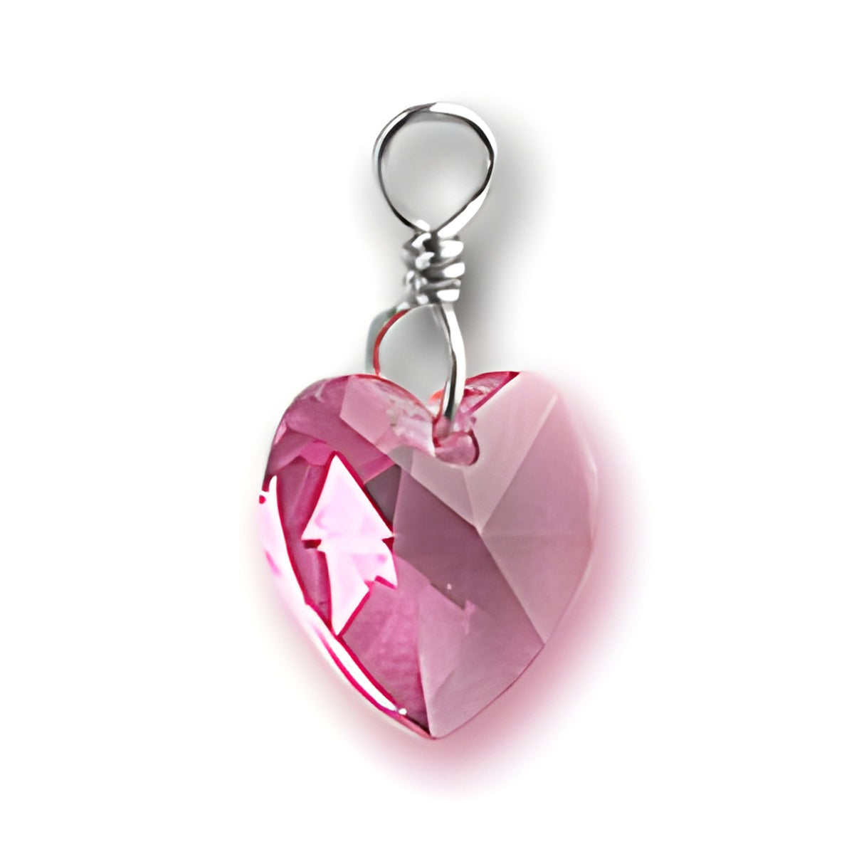 Crystal Birthstone Heart Charm made of sterling silver and pink crystal, featuring a faceted heart shape.