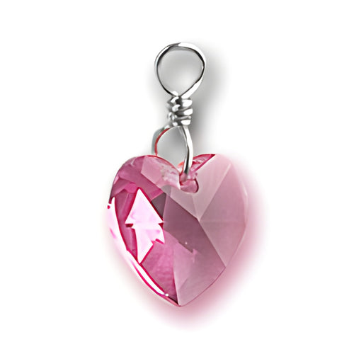 Crystal Birthstone Heart Charm made of sterling silver and pink crystal, featuring a faceted heart shape.