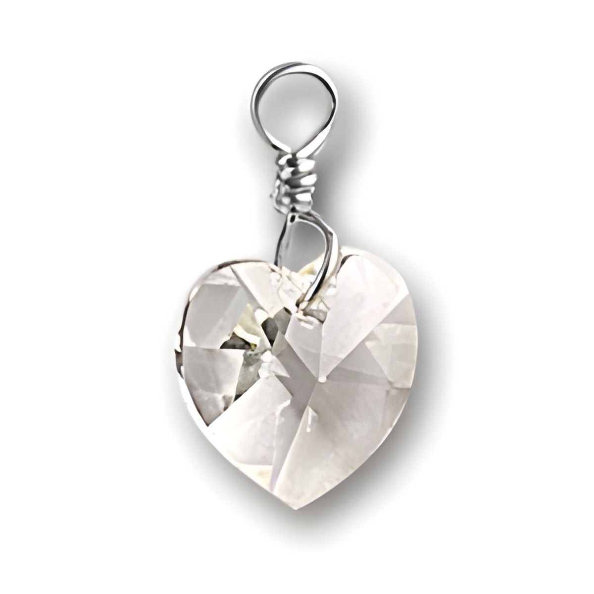 Crystal Birthstone Heart Charm made of sterling silver, featuring a faceted heart-shaped crystal design.