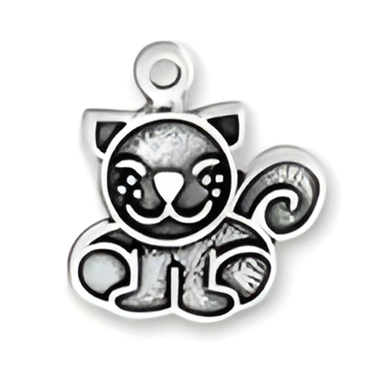 Charm Factory Cute Cat Charm, made of silver, features a playful cat design with detailed facial expressions.