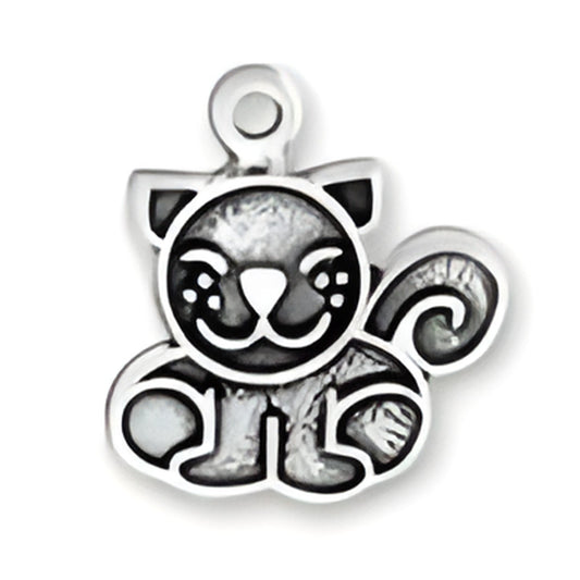 Charm Factory Cute Cat Charm, made of silver, features a playful cat design with detailed facial expressions.