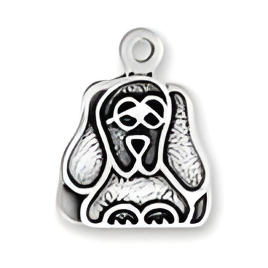 Charm Factory Cute Dog Charm made of sterling silver, featuring a detailed dog design with floppy ears.
