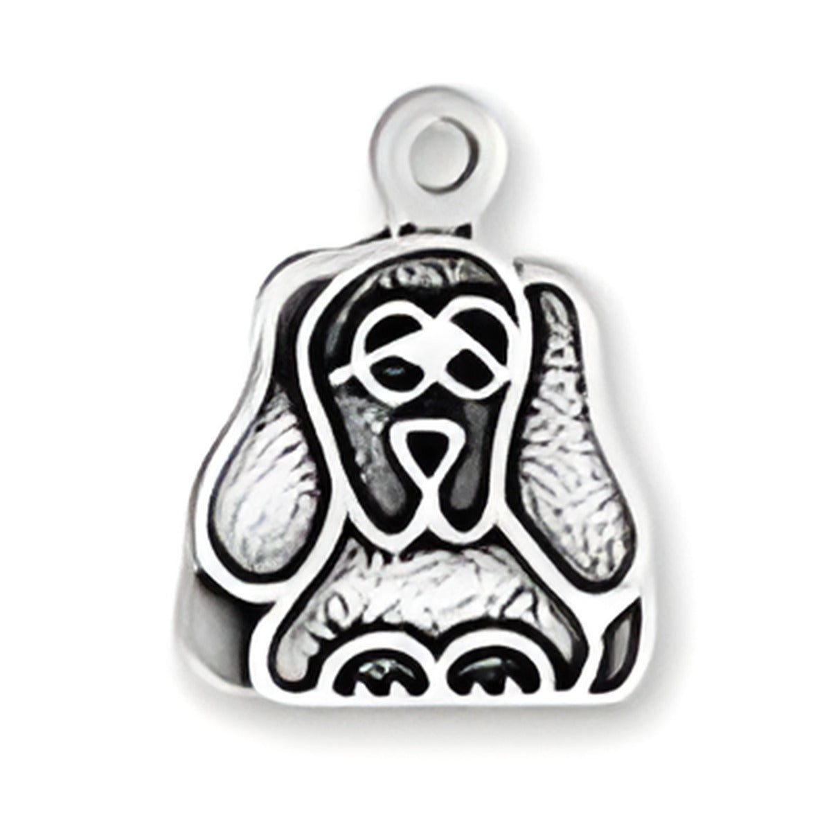 Charm Factory Cute Dog Charm made of sterling silver, featuring a detailed dog design with floppy ears.