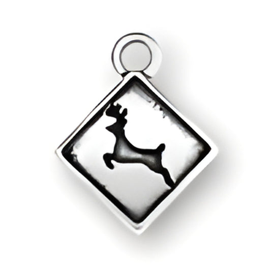 Charm Factory Deer Crossing Sign Charm, made of silver, features a leaping deer design in a diamond shape.