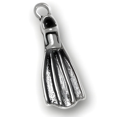 Divers Fin Charm made of sterling silver, featuring a detailed design of a diving fin with ridges.