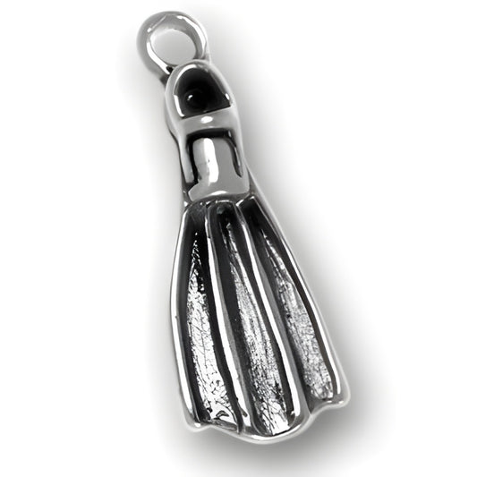 Divers Fin Charm made of sterling silver, featuring a detailed design of a diving fin with ridges.