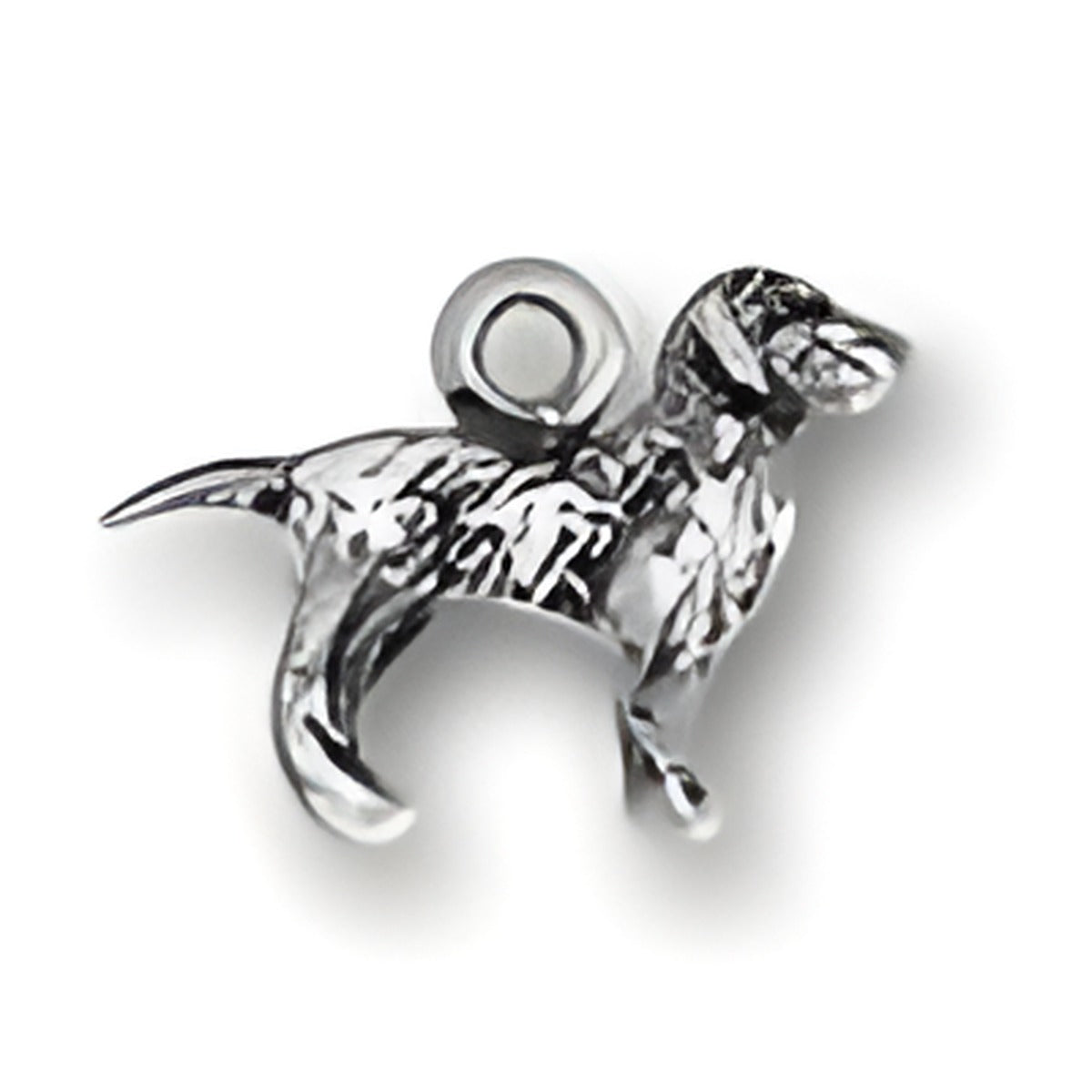Charm Factory Dog Charm, crafted from silver, features a detailed dog design with a loop for attachment.