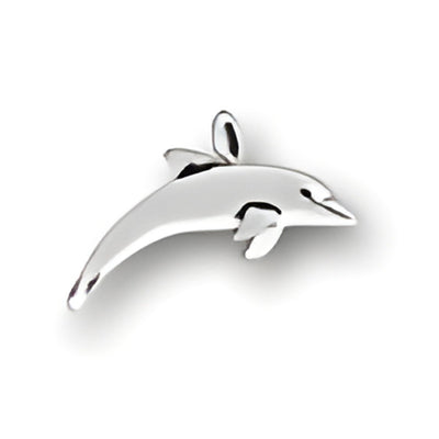 Charm Factory Dolphin Charm made of polished silver, featuring a detailed dolphin design with fins and a playful expression.