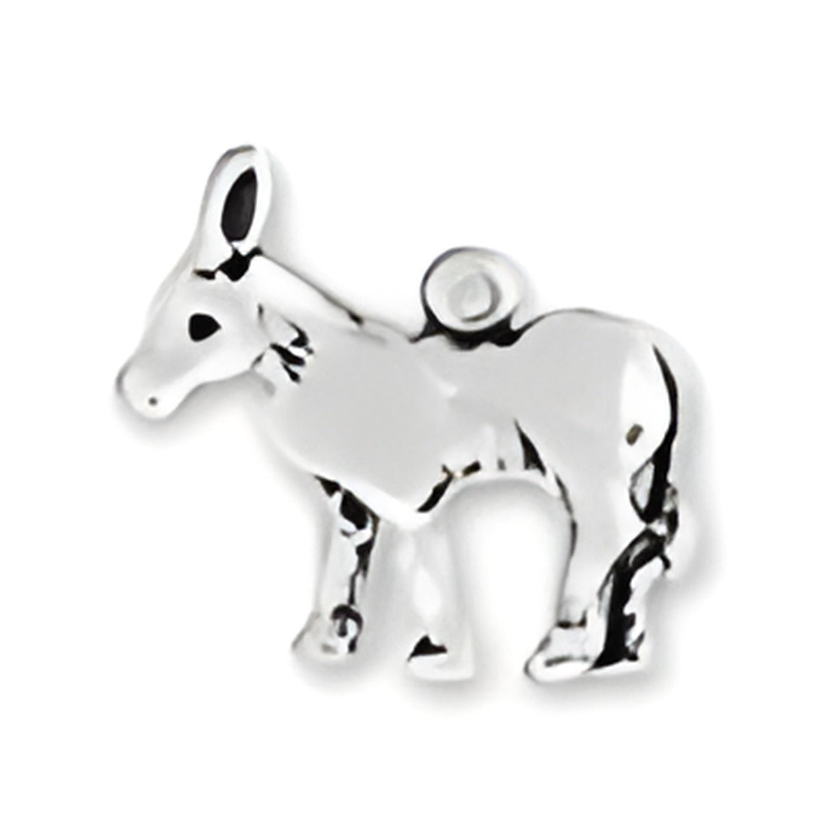 Charm Factory Donkey Charm, crafted from shiny silver metal, featuring a detailed donkey design with a loop for attachment.