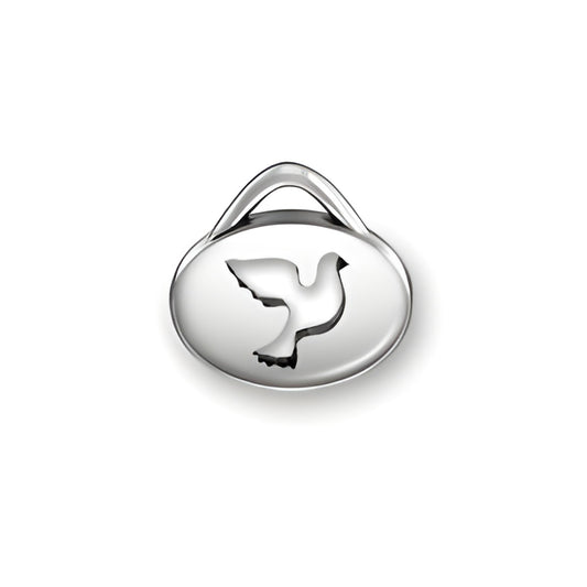 Dove Oval Message Charm by Charm Factory, crafted from polished silver with a dove design.