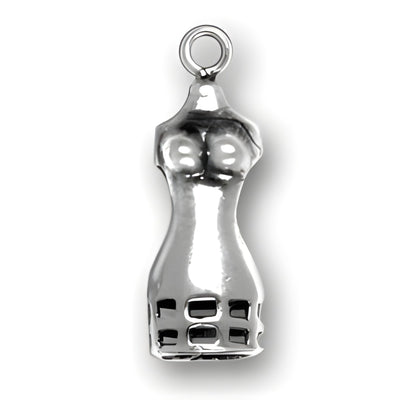 Dress Form Charm made of sterling silver, featuring a detailed design of a dressmaker's mannequin.
