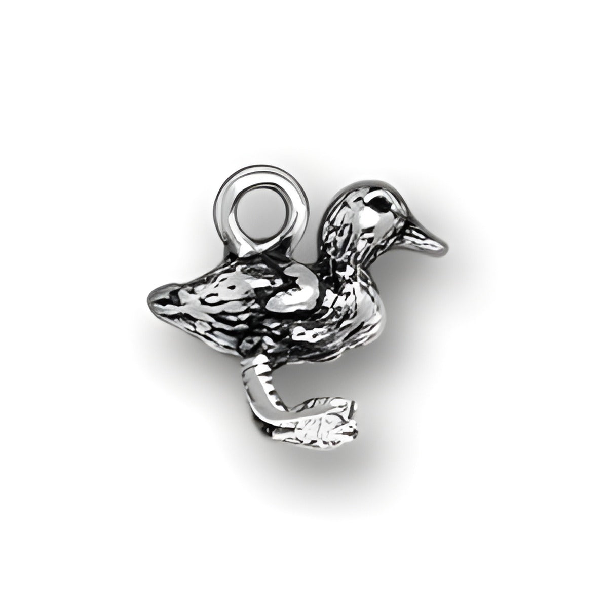 Duckling Charm by Charm Factory, crafted from sterling silver, featuring detailed design of a duckling in a playful pose.