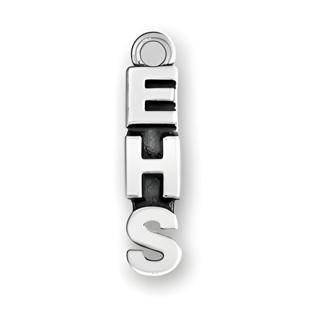 EHS charm in sterling silver, featuring bold letters E, H, and S connected vertically with a loop at the top.