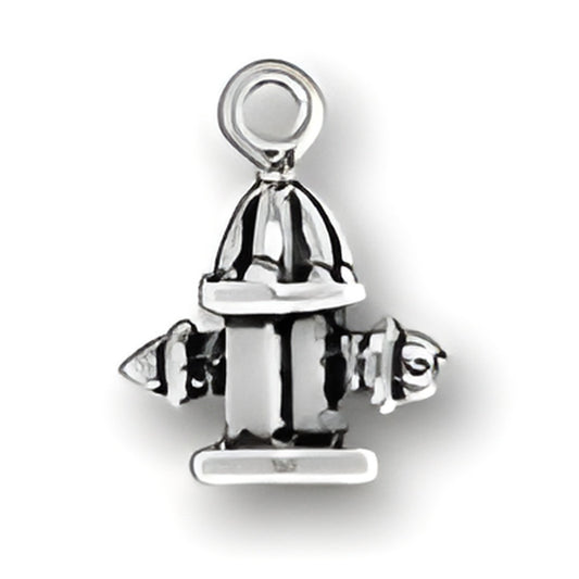 Charm Factory Fire Hydrant Charm, made of silver, featuring detailed design with a loop for attachment.