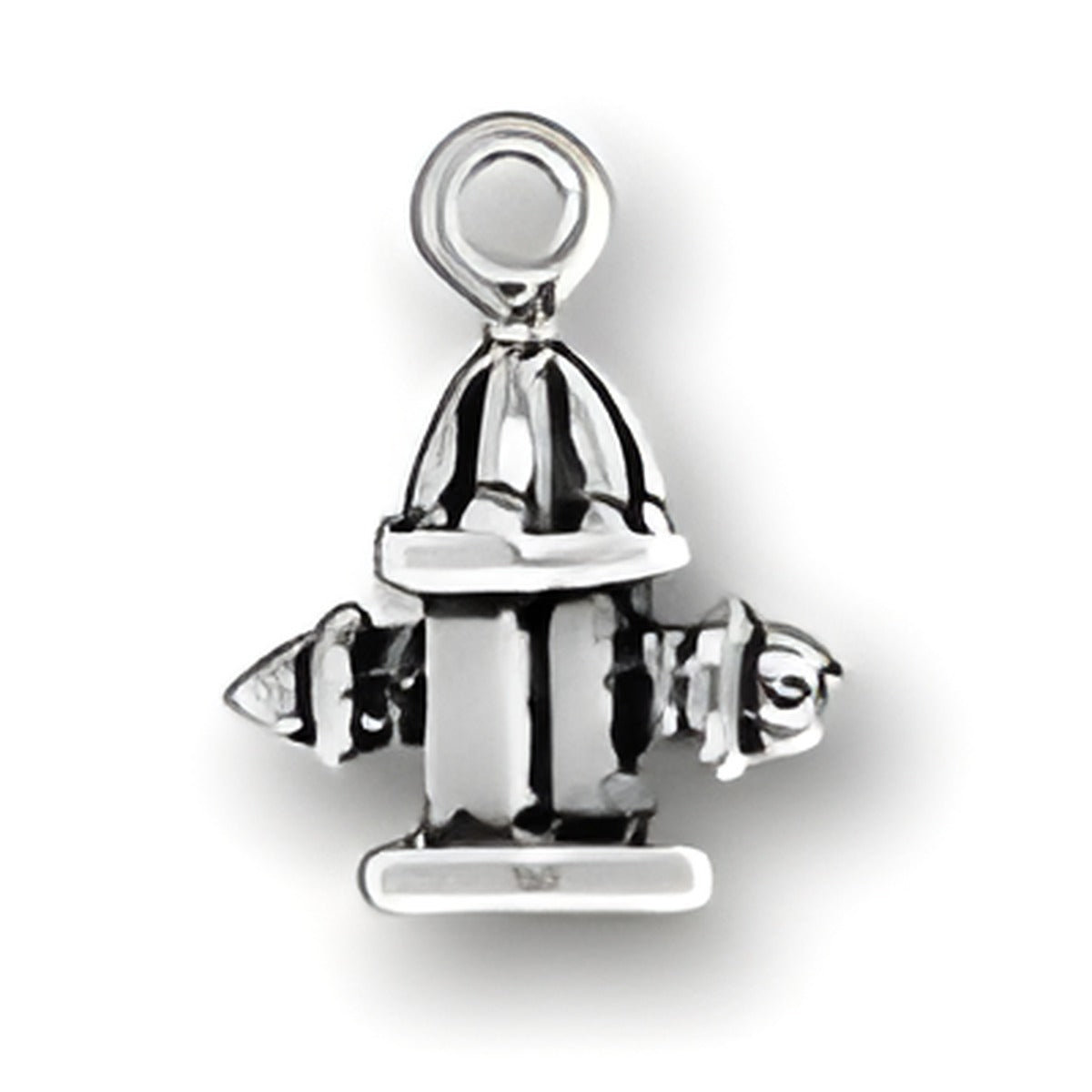 Charm Factory Fire Hydrant Charm, made of silver, featuring detailed design with a loop for attachment.