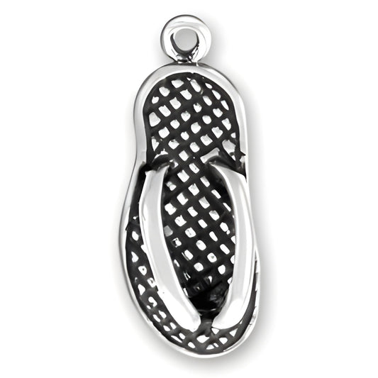 Charm Factory Flip Flop Charm made of silver, featuring detailed design with a textured sole and open straps.