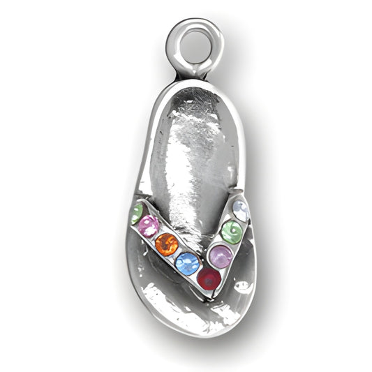 Charm Factory Flip Flop Charm with Crystals, silver-tone metal charm featuring colorful crystal accents.