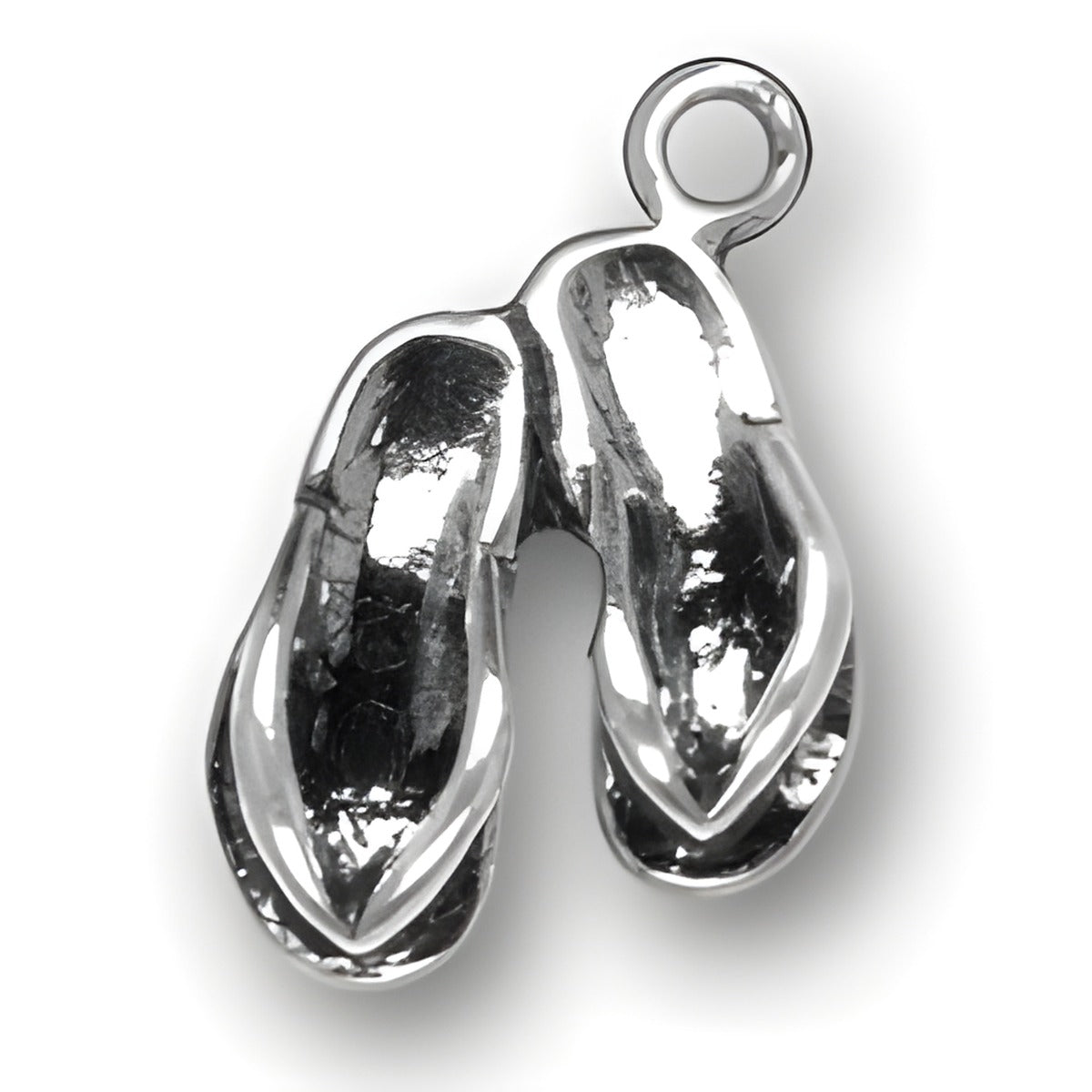 Charm Factory Flip Flop Sandal Charm made of shiny silver metal, featuring a detailed design of flip flop sandals.