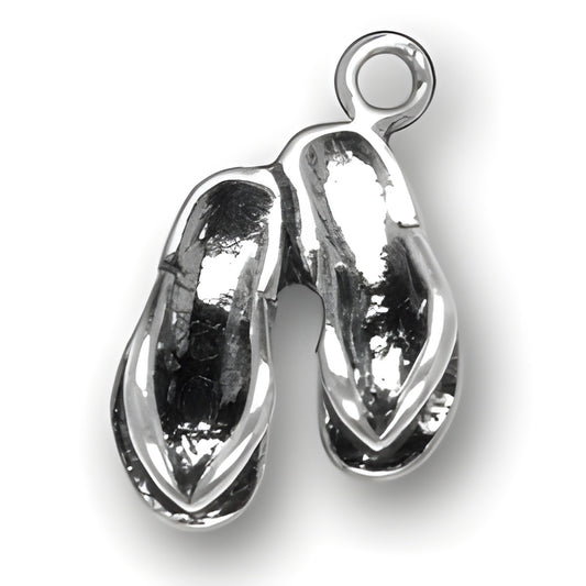 Charm Factory Flip Flop Sandal Charm made of shiny silver metal, featuring a detailed design of flip flop sandals.