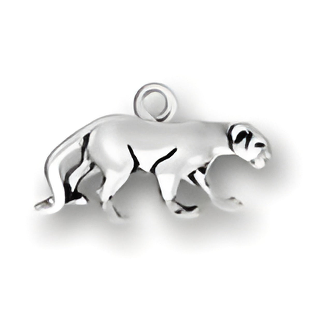 Florida Panther Charm, crafted from sterling silver, features a detailed panther design in a walking pose.