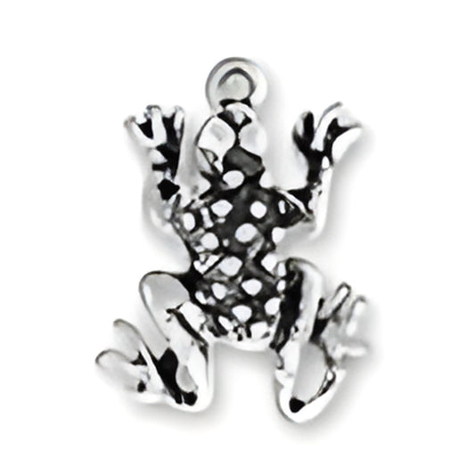 Charm Factory Frog Charm made of silver, featuring detailed texture and a playful pose with outstretched limbs.