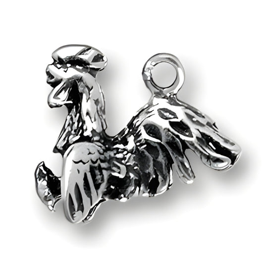 Gamecock Charm made of sterling silver, featuring detailed design of a proud rooster with raised wings.