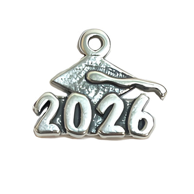 Charm Factory Graduation Charm 2026, made of silver-tone metal, features a graduation cap and the year 2026.