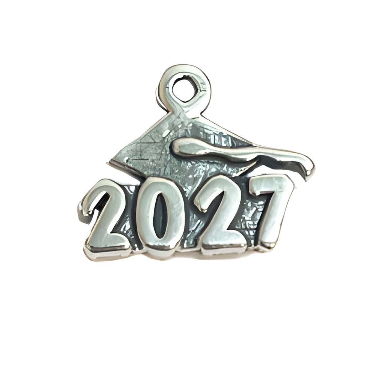 Charm Factory Graduation Charm 2027, made of silver-tone metal, featuring a graduation cap and the year 2027.