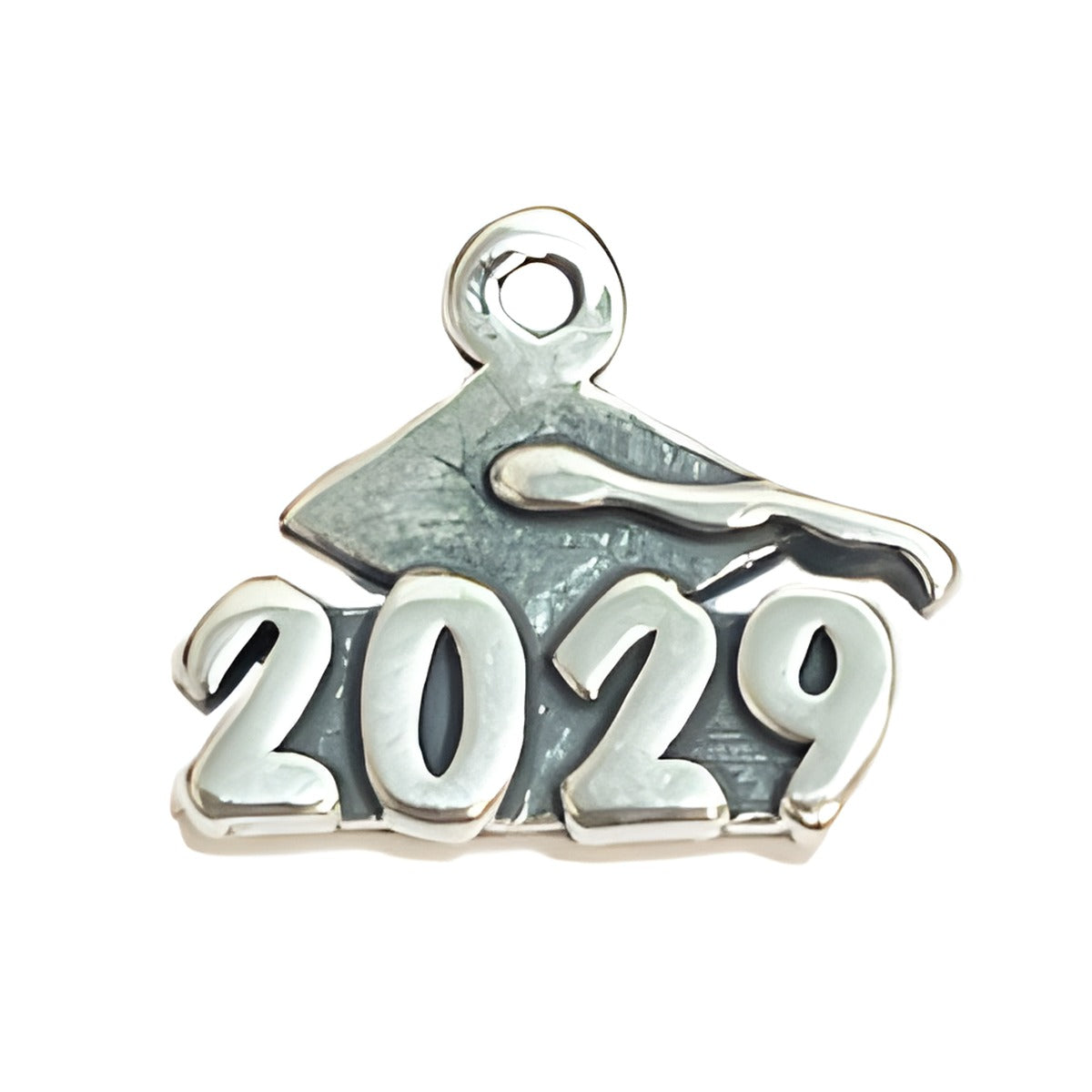 Graduation Charm 2029 made of silver, featuring a graduation cap design above the year 2029.