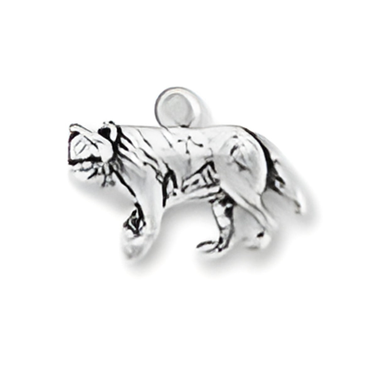 Gray Wolf Charm made of silver, featuring a detailed design of a wolf in a walking pose.
