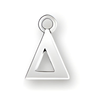 Charm Factory Greek Alphabet Delta Charm, made of polished silver, featuring a triangular design with a cutout.