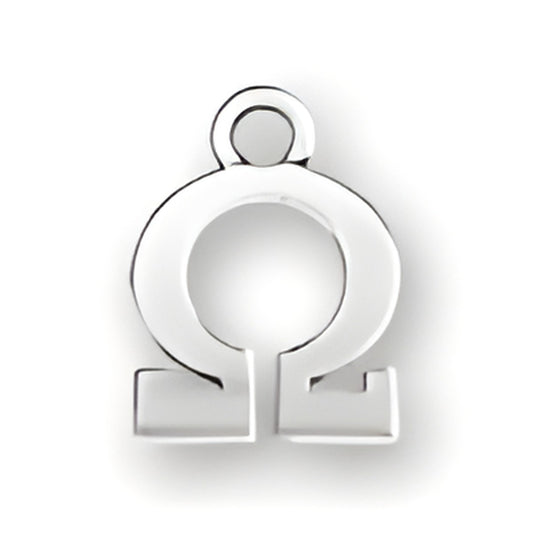 Greek Alphabet Omega Charm, crafted from sterling silver, featuring a polished omega symbol design.
