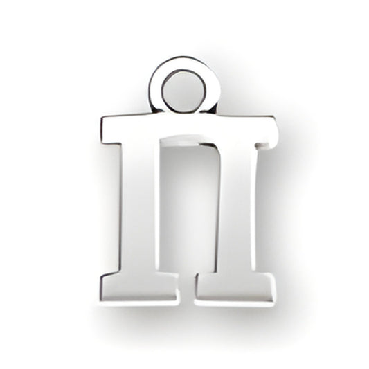 Greek Alphabet Pi Charm made of sterling silver, featuring a polished design with a loop for attachment.