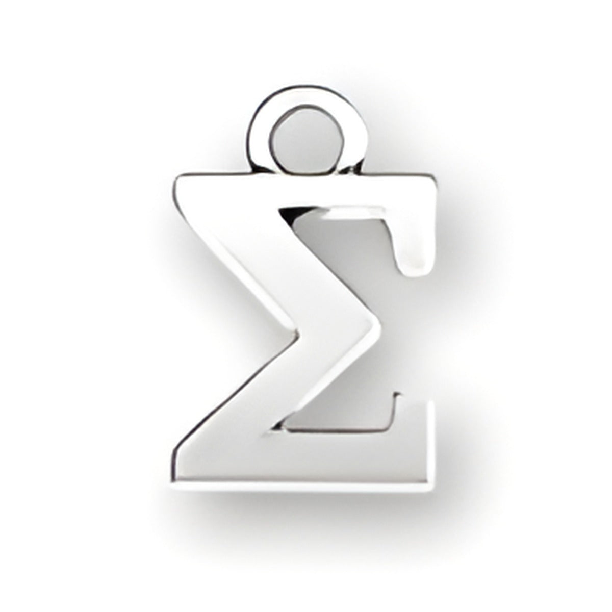 Sterling silver charm featuring the Greek letter Sigma, showcasing a polished and modern design.