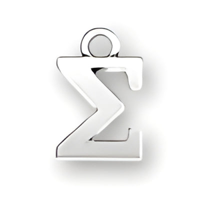 Sterling silver charm featuring the Greek letter Sigma, showcasing a polished and modern design.