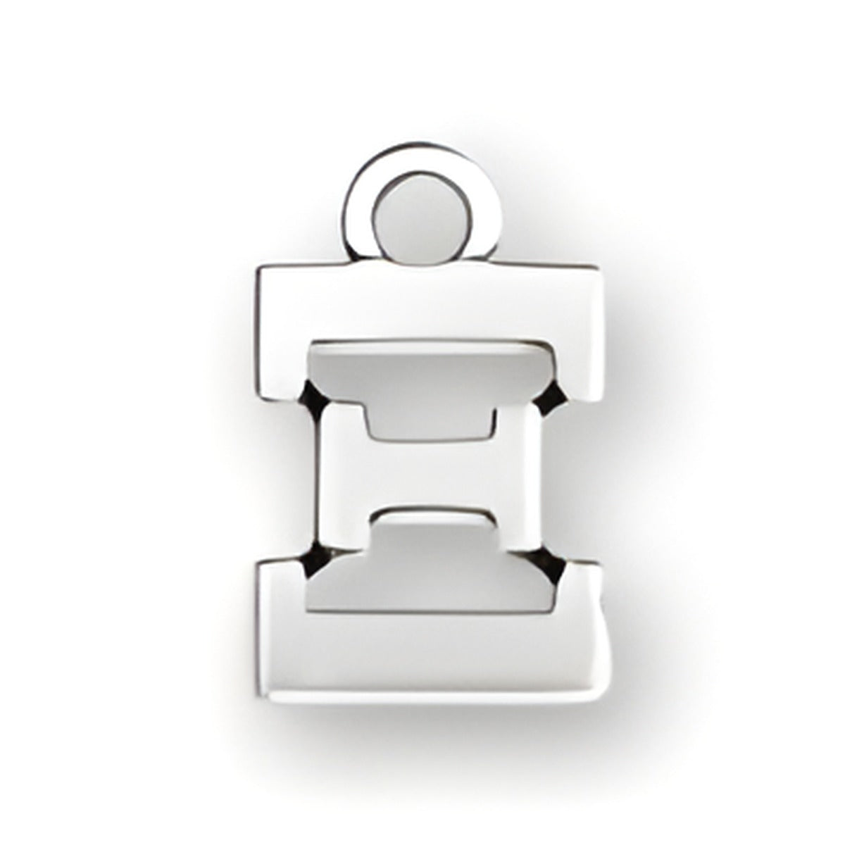 Sterling silver Greek Alphabet Xi charm, featuring a polished design with a circular loop for attachment.