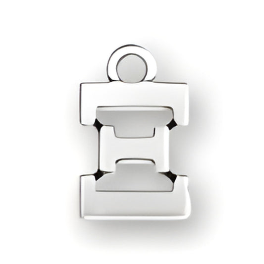 Sterling silver Greek Alphabet Xi charm, featuring a polished design with a circular loop for attachment.