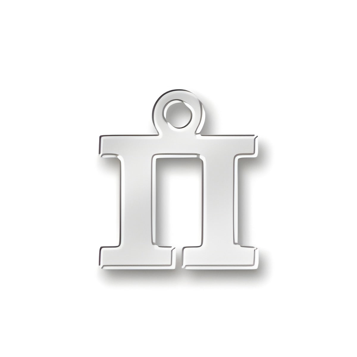 Greek Pi Charm made of sterling silver, featuring a polished surface and a loop for attachment.