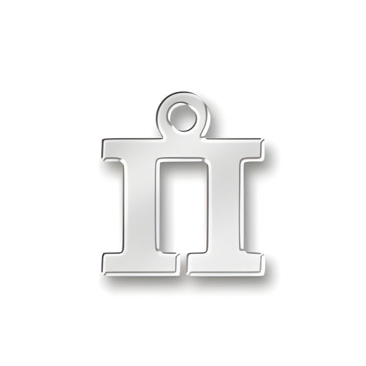 Greek Pi Charm made of sterling silver, featuring a polished surface and a loop for attachment.