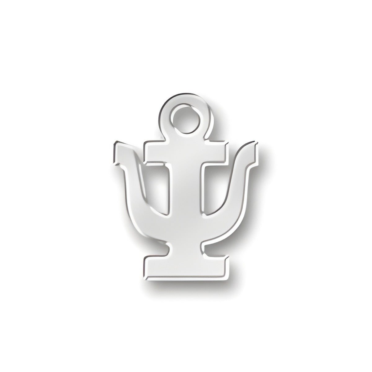 Green Psi Charm made of sterling silver, featuring a stylized psi symbol with a polished finish.