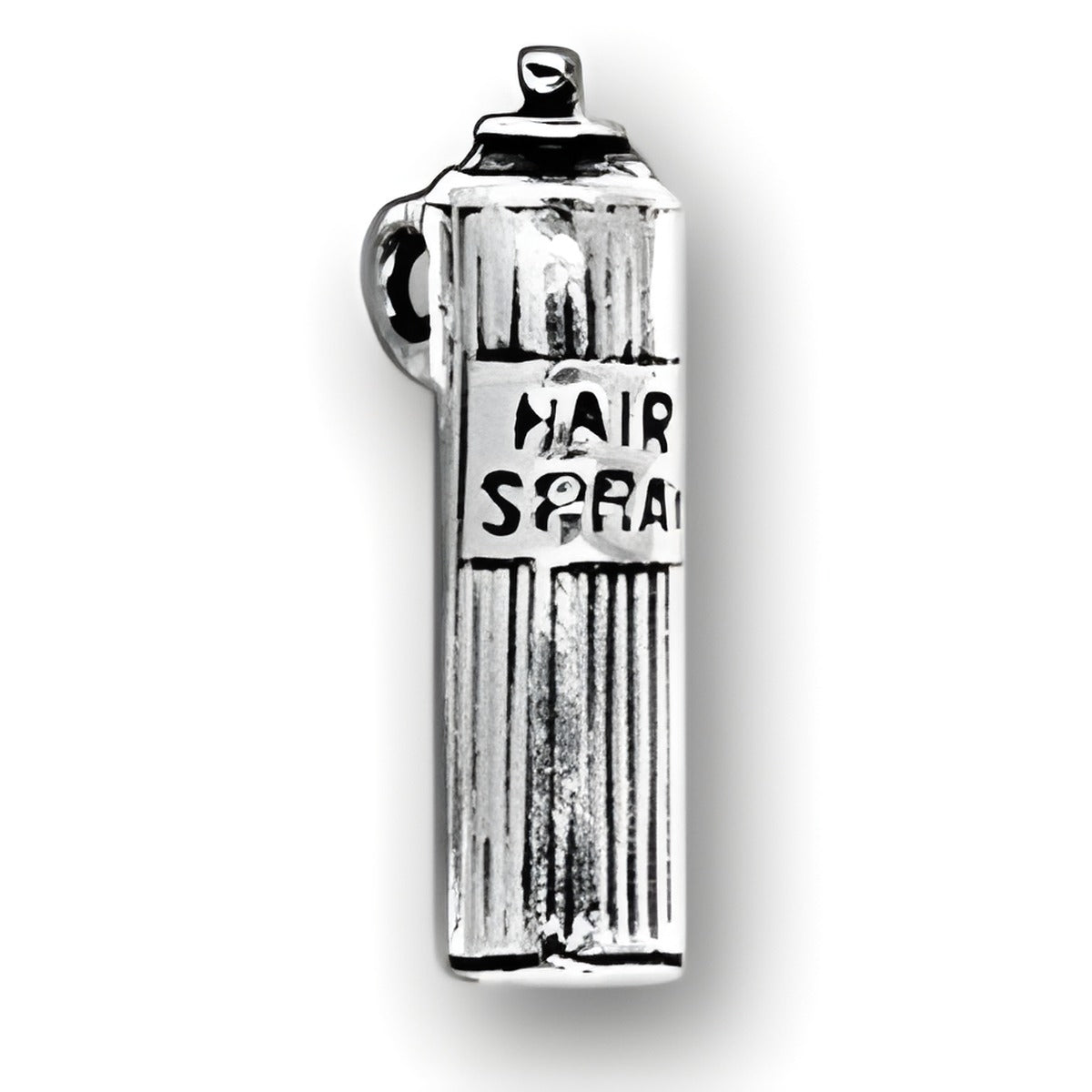 Charm Factory Hair Spray Charm, made of silver, features a detailed design resembling a hairspray can.