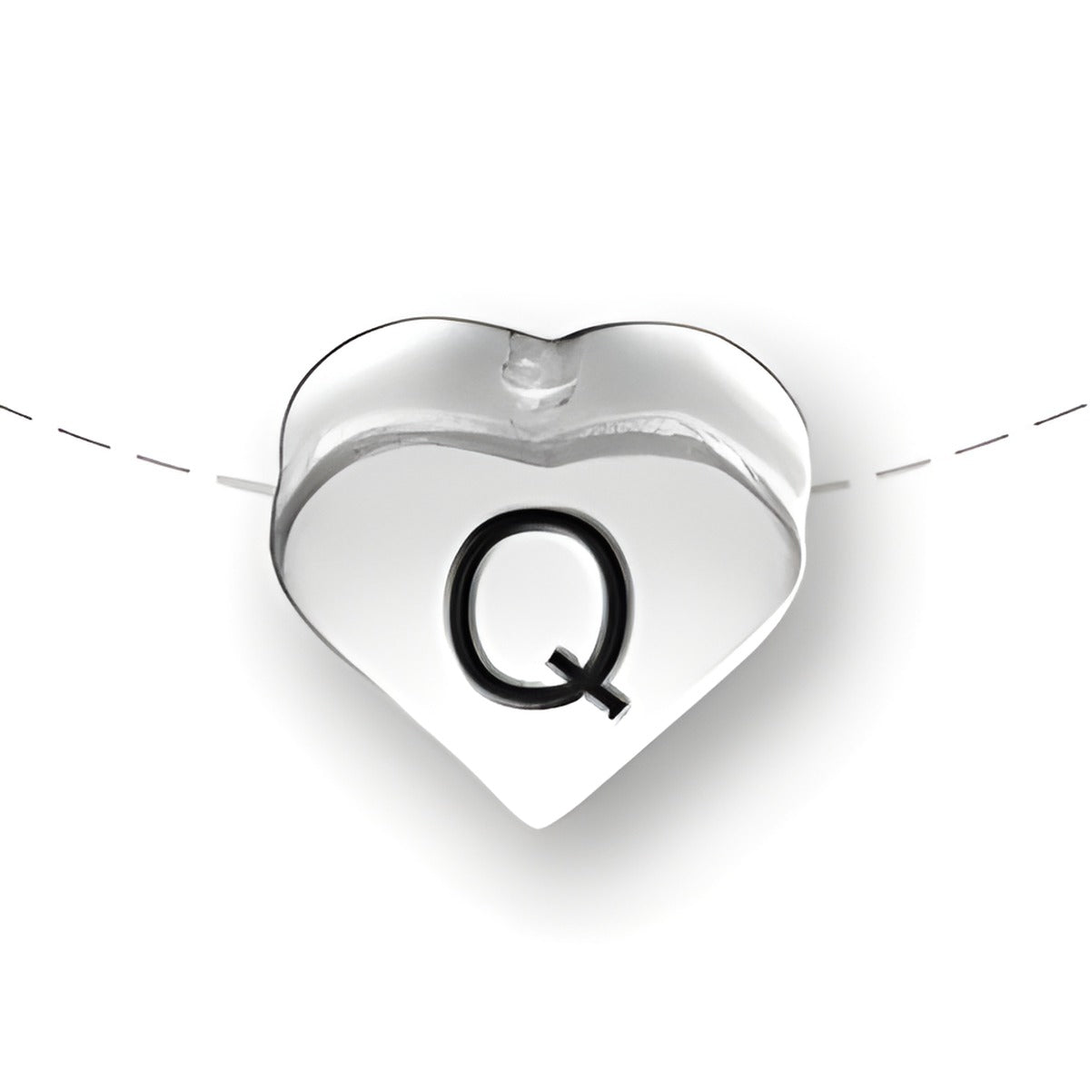 Heart-shaped bead featuring the letter 'Q', made of sterling silver by Charm Factory.