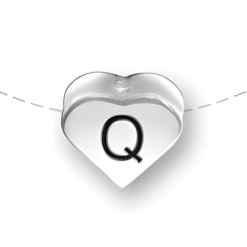 Heart-shaped bead featuring the letter 'Q', made of sterling silver by Charm Factory.